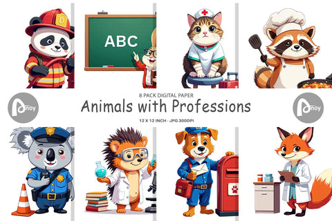 Digital Paper Career Animals Digital Pattern artnoy 