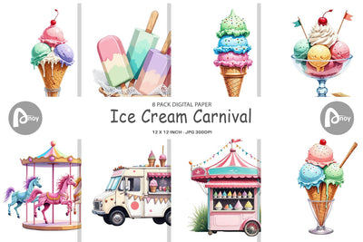 Digital Paper Carnival Ice Cream Digital Pattern artnoy 