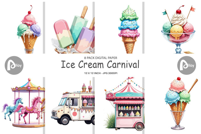 Digital Paper Carnival Ice Cream Digital Pattern artnoy 