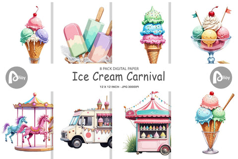 Digital Paper Carnival Ice Cream Digital Pattern artnoy 