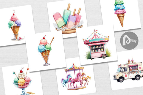 Digital Paper Carnival Ice Cream Digital Pattern artnoy 