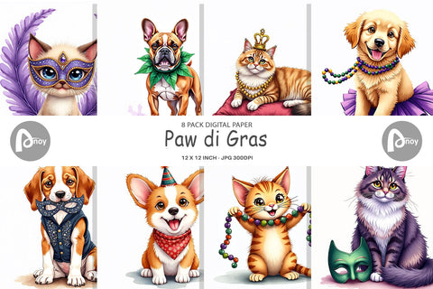 Digital Paper Carnival Jungle Watercolor Safari Mardi Gras Digital Pattern artnoy 