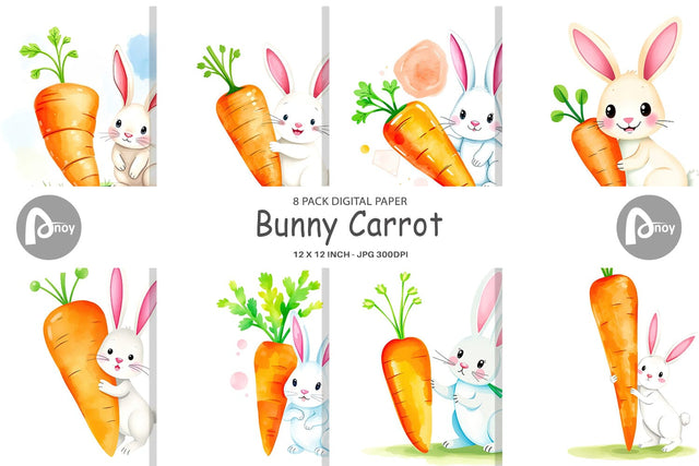 Digital Paper Carrot Bunny Digital Pattern artnoy 