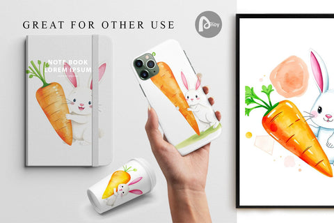 Digital Paper Carrot Bunny Digital Pattern artnoy 