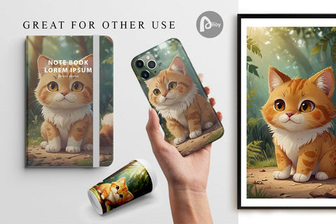 Digital Paper Cartoon Cat in Forest Digital Pattern artnoy 