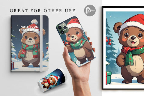 Digital Paper Cartoon Christmas Bear Sublimation artnoy 