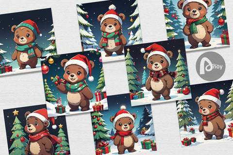 Digital Paper Cartoon Christmas Bear Sublimation artnoy 
