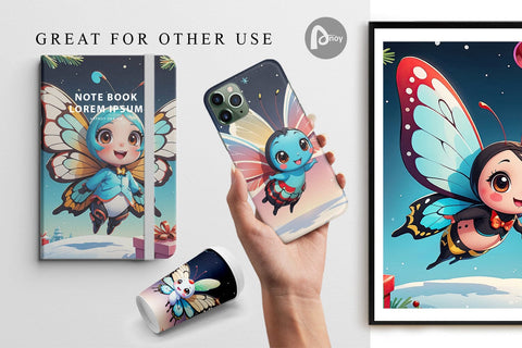 Digital Paper Cartoon Christmas Butterfly Sublimation artnoy 