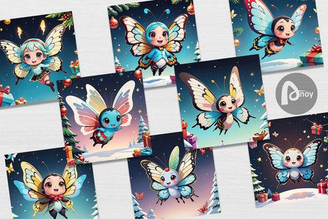 Digital Paper Cartoon Christmas Butterfly Sublimation artnoy 