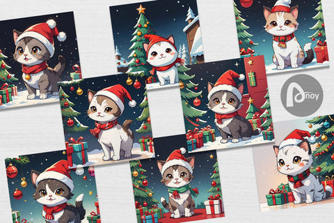 Digital Paper Cartoon Christmas Cat Sublimation artnoy 