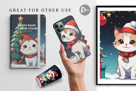 Digital Paper Cartoon Christmas Cat Sublimation artnoy 