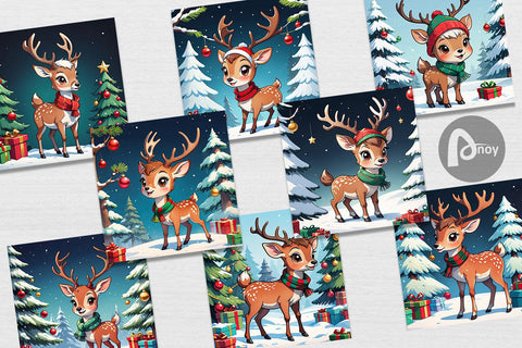 Digital Paper Cartoon Christmas Deer Sublimation artnoy 