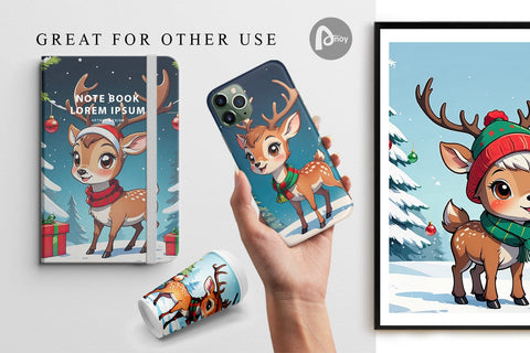 Digital Paper Cartoon Christmas Deer Sublimation artnoy 