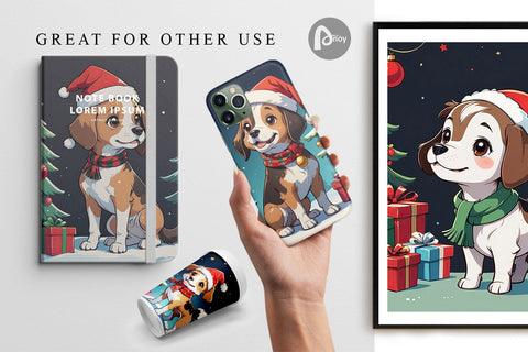 Digital Paper Cartoon Christmas Dog Sublimation artnoy 