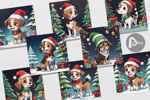 Digital Paper Cartoon Christmas Dog Sublimation artnoy 