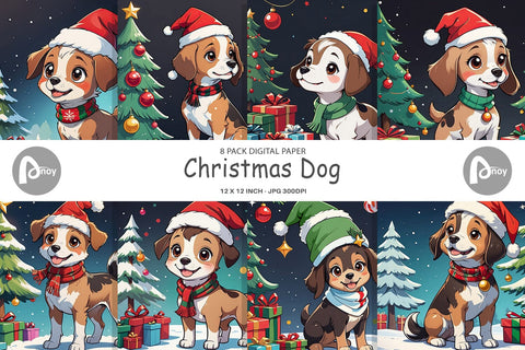 Digital Paper Cartoon Christmas Dog Sublimation artnoy 