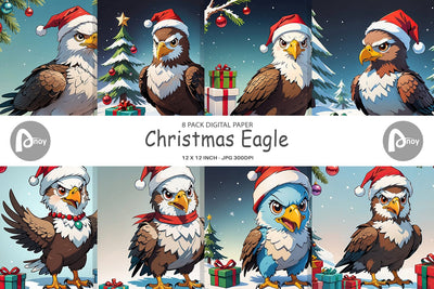Digital Paper Cartoon Christmas Eagle Sublimation artnoy 