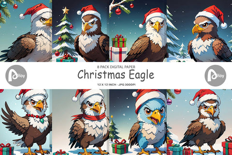 Digital Paper Cartoon Christmas Eagle Sublimation artnoy 