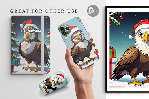 Digital Paper Cartoon Christmas Eagle Sublimation artnoy 