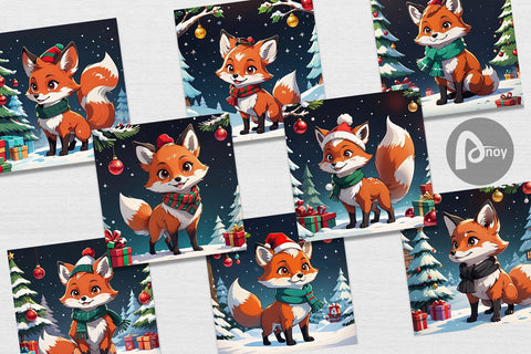 Digital Paper Cartoon Christmas Fox Sublimation artnoy 
