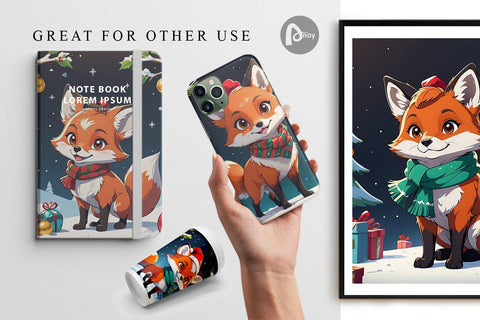 Digital Paper Cartoon Christmas Fox Sublimation artnoy 