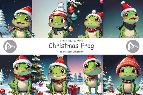 Digital Paper Cartoon Christmas Frog Sublimation artnoy 