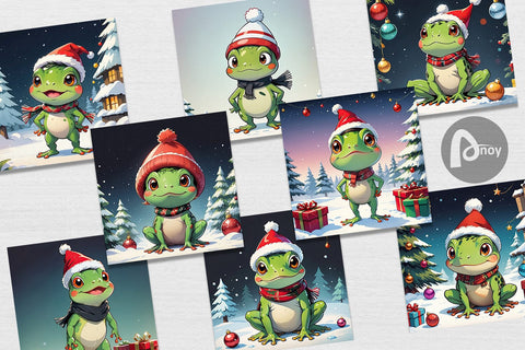 Digital Paper Cartoon Christmas Frog Sublimation artnoy 