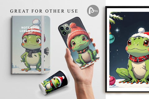 Digital Paper Cartoon Christmas Frog Sublimation artnoy 