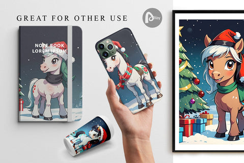 Digital Paper Cartoon Christmas Horse Sublimation artnoy 