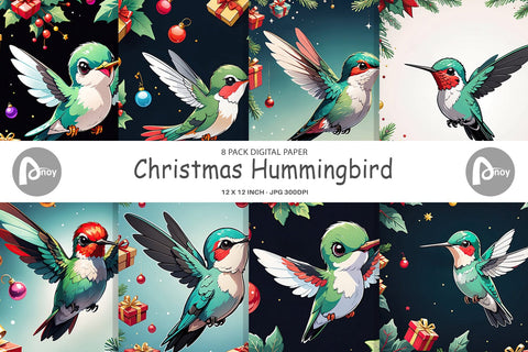Digital Paper Cartoon Christmas Hummingbird Sublimation artnoy 