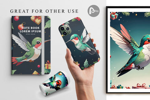 Digital Paper Cartoon Christmas Hummingbird Sublimation artnoy 