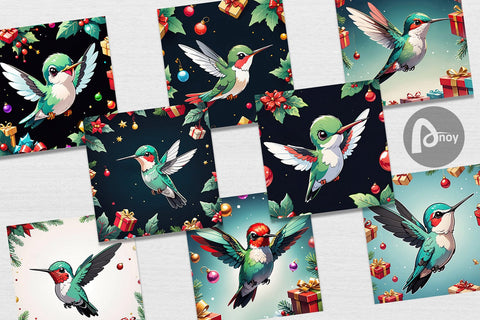 Digital Paper Cartoon Christmas Hummingbird Sublimation artnoy 
