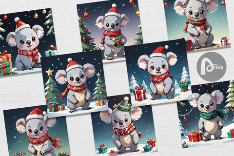 Digital Paper Cartoon Christmas Koala Sublimation artnoy 