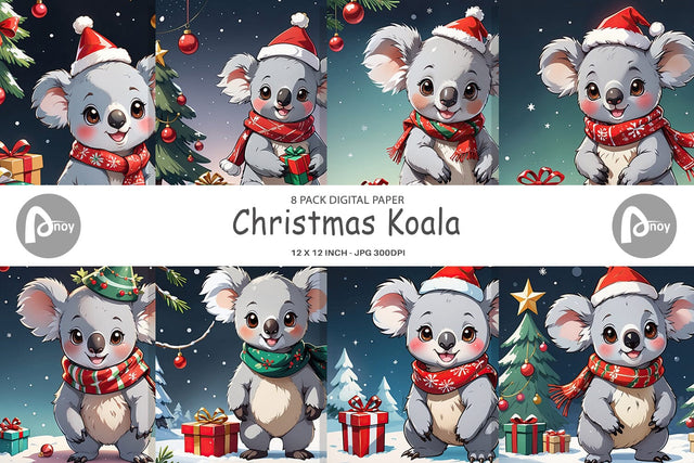 Digital Paper Cartoon Christmas Koala Sublimation artnoy 
