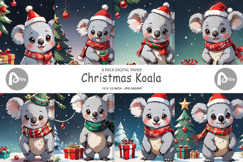 Digital Paper Cartoon Christmas Koala Sublimation artnoy 