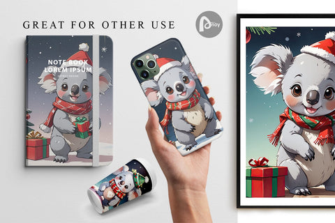 Digital Paper Cartoon Christmas Koala Sublimation artnoy 