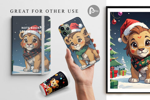 Digital Paper Cartoon Christmas Lion Sublimation artnoy 