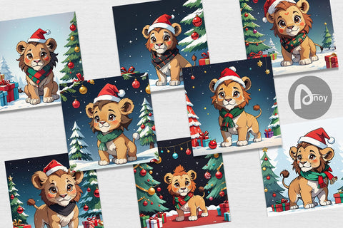 Digital Paper Cartoon Christmas Lion Sublimation artnoy 