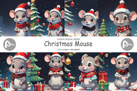 Digital Paper Cartoon Christmas Mouse Sublimation artnoy 