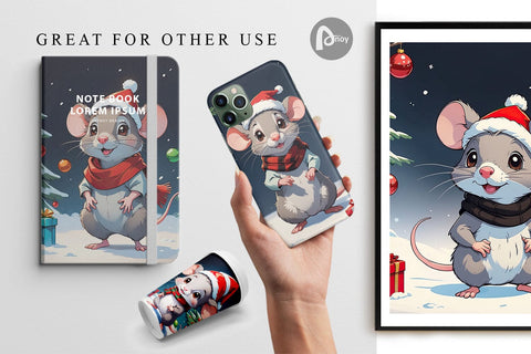 Digital Paper Cartoon Christmas Mouse Sublimation artnoy 