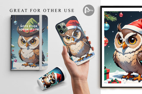 Digital Paper Cartoon Christmas Owl Sublimation artnoy 