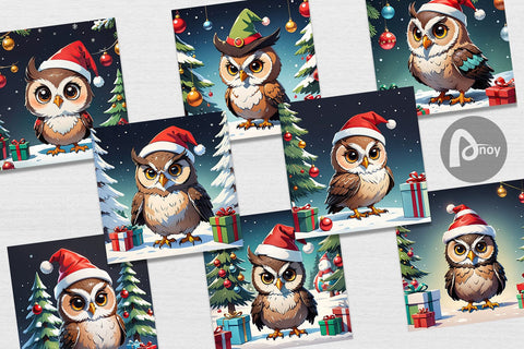 Digital Paper Cartoon Christmas Owl Sublimation artnoy 