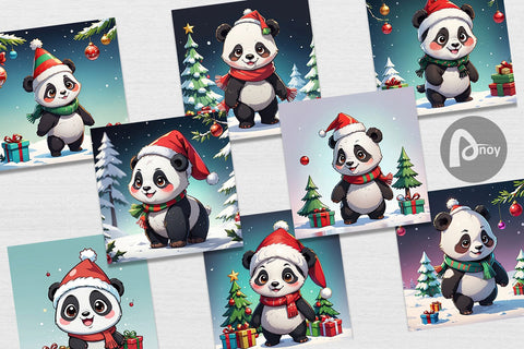 Digital Paper Cartoon Christmas Panda Sublimation artnoy 