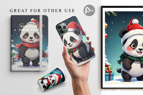 Digital Paper Cartoon Christmas Panda Sublimation artnoy 