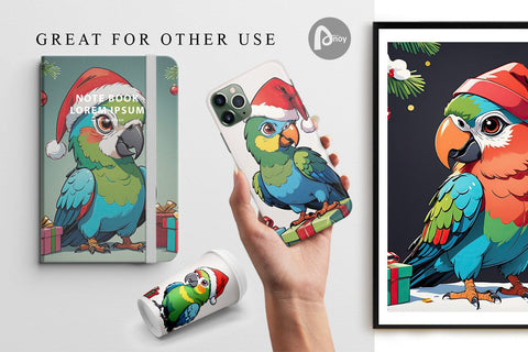 Digital Paper Cartoon Christmas Parrot Sublimation artnoy 