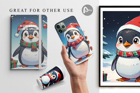 Digital Paper Cartoon Christmas Penguin Sublimation artnoy 