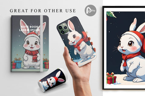 Digital Paper Cartoon Christmas Rabbit Sublimation artnoy 