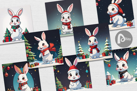 Digital Paper Cartoon Christmas Rabbit Sublimation artnoy 