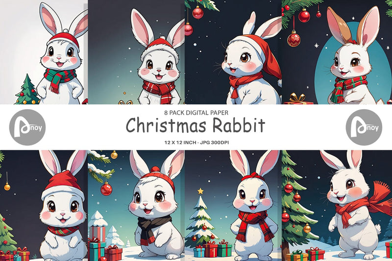Digital Paper Cartoon Christmas Rabbit Sublimation artnoy 