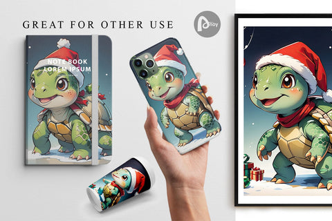 Digital Paper Cartoon Christmas Turtle Sublimation artnoy 